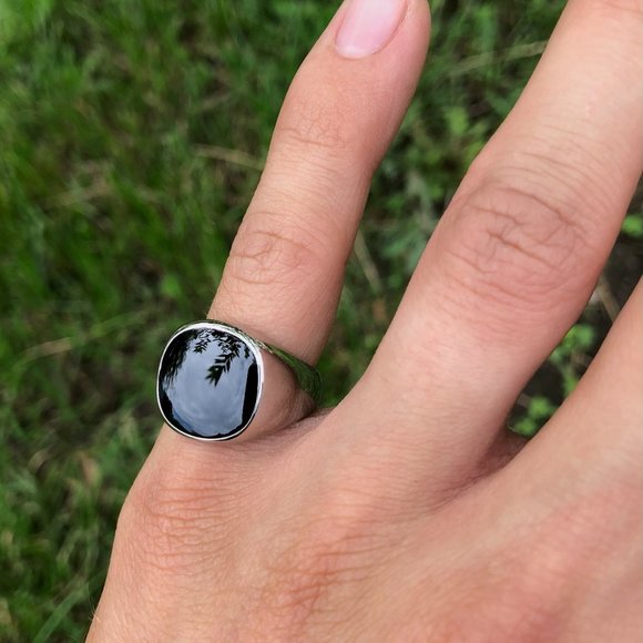 Black Signet Ring, Men's Pinky Ring, Signet Ring for Men, Gothic Ring, Mens Ring - Picture 2 of 7
